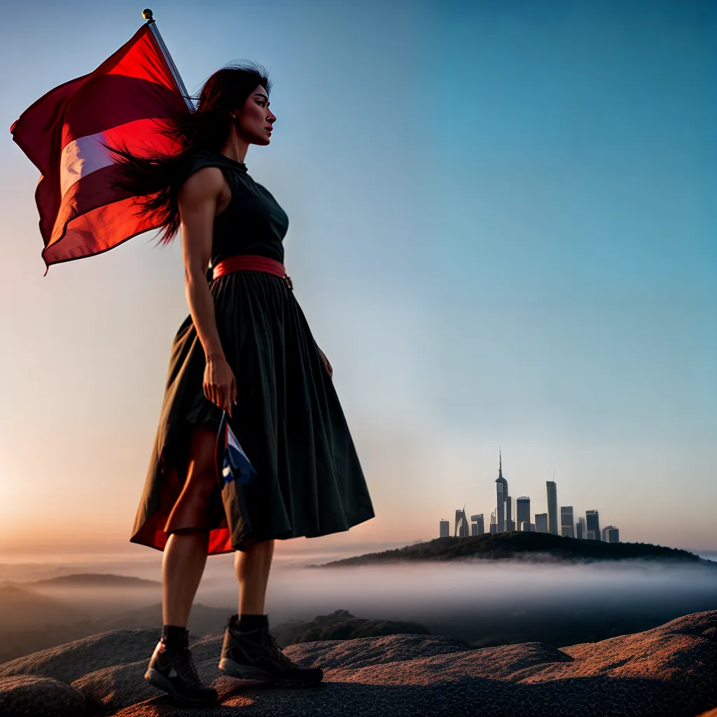 Fotos autonomia mulher bandeira montanha