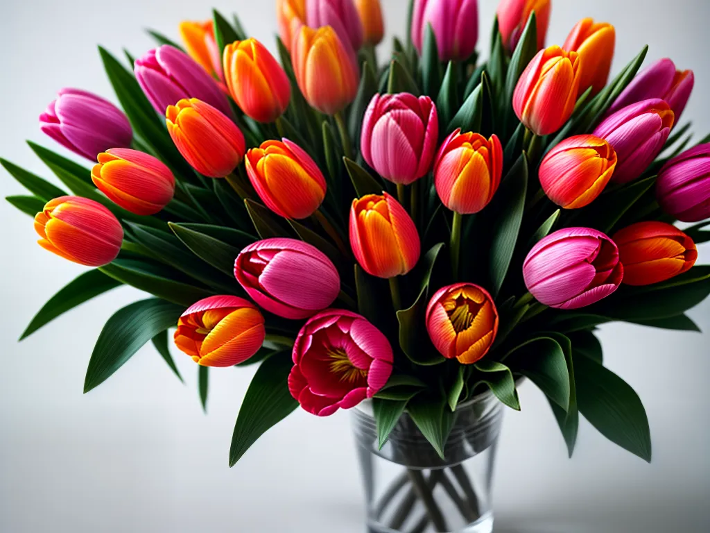 Fotos buque tulipas rosa laranja vaso