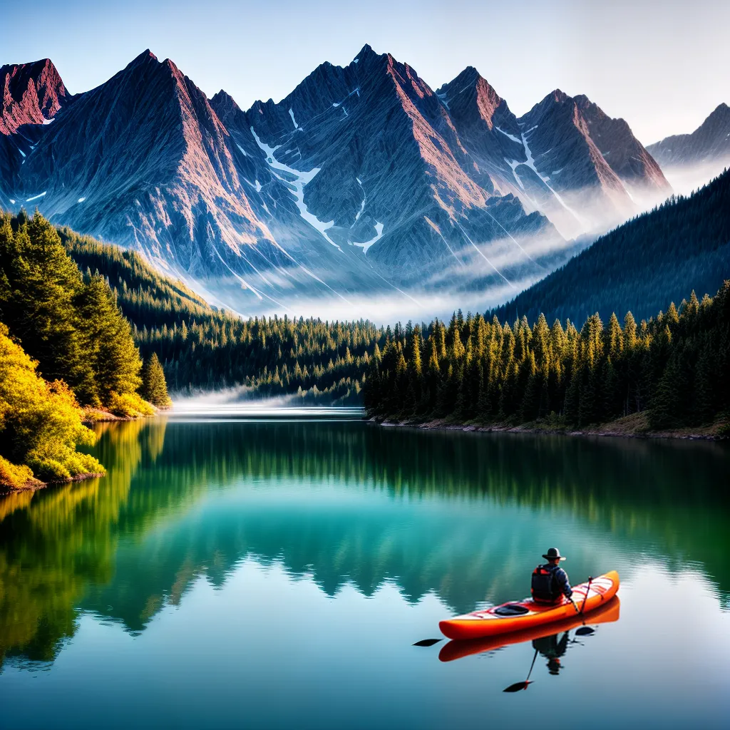 Fotos canoagem lago montanha sol