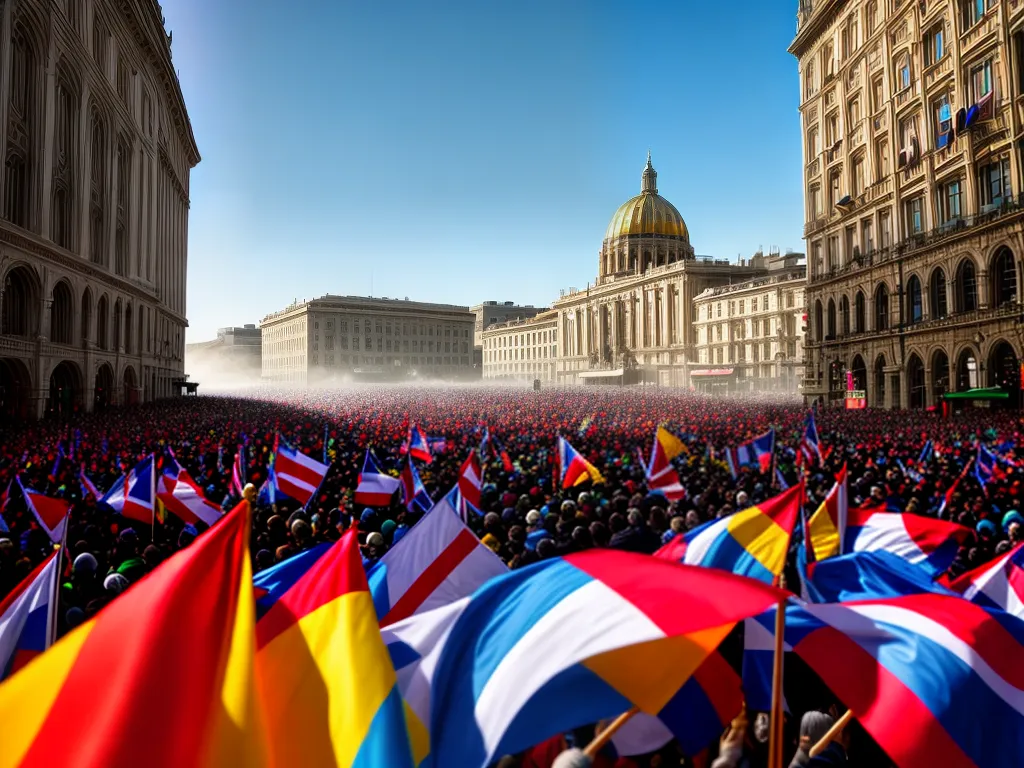 Fotos cidade praca multidao bandeiras festa