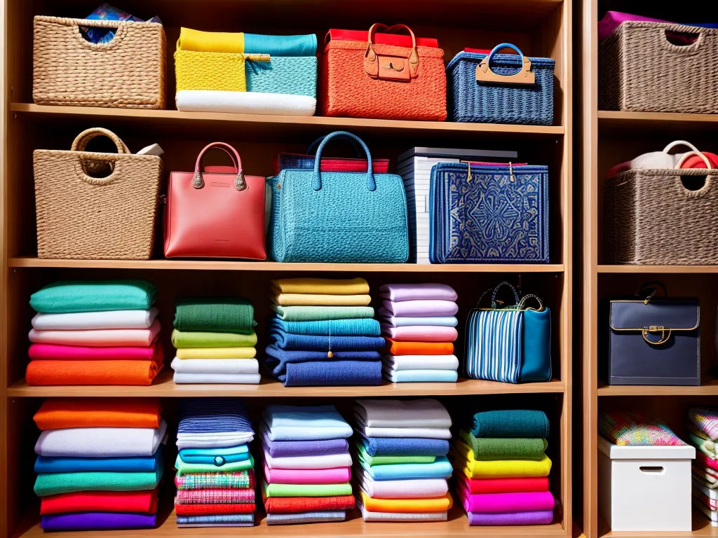 Fotos closet organizado bolsas coloridas