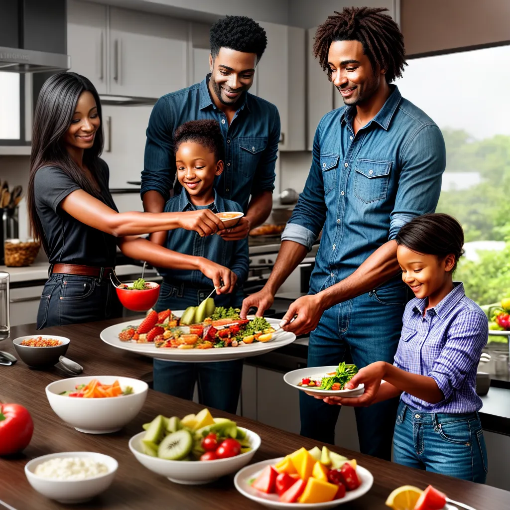 Fotos familia mesa frutas legumes cozinha