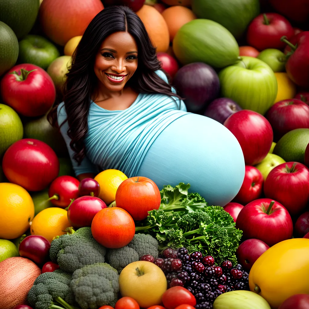 Fotos gravida sorrindo frutas legumes