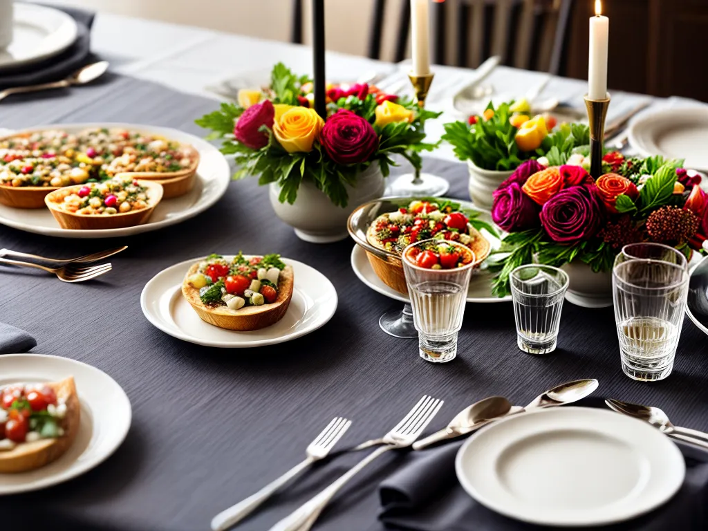 Fotos mesa elegante apetitosos canapes flores