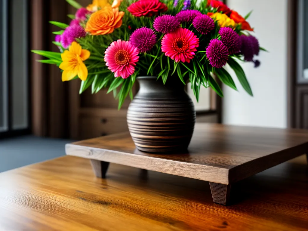 Fotos mesa madeira jatoba vasos flores 1