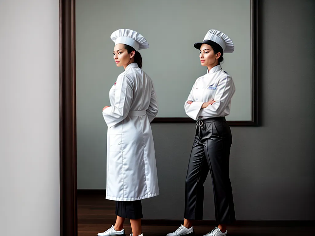 Fotos mulher espelho uniformes profissional gastronomia esporte