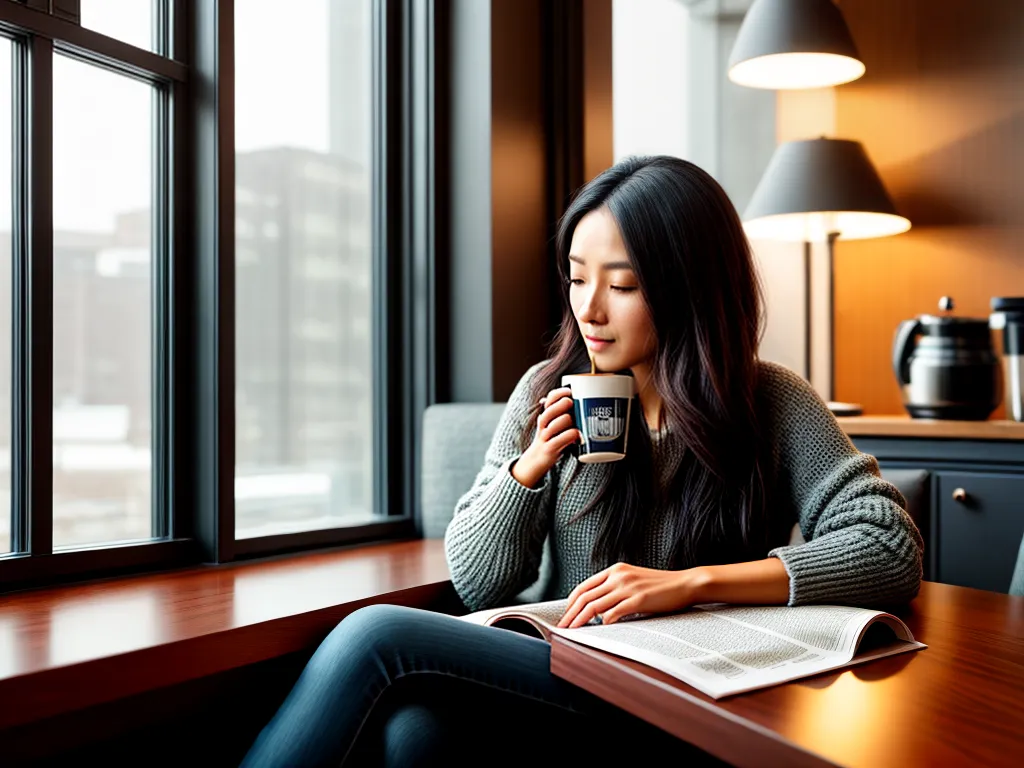 Fotos mulher leitura jornal cafe soalheiro
