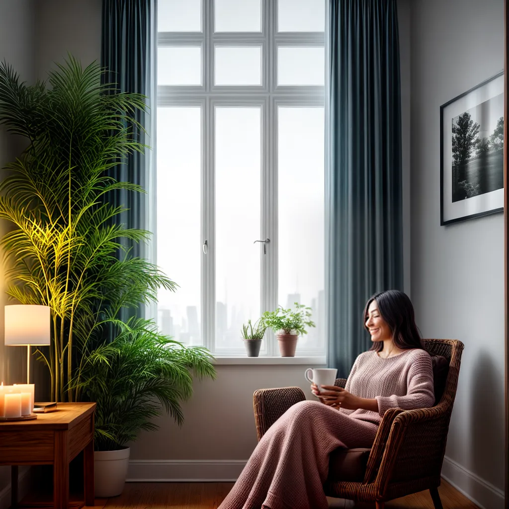Fotos mulher tea chair plantas velas