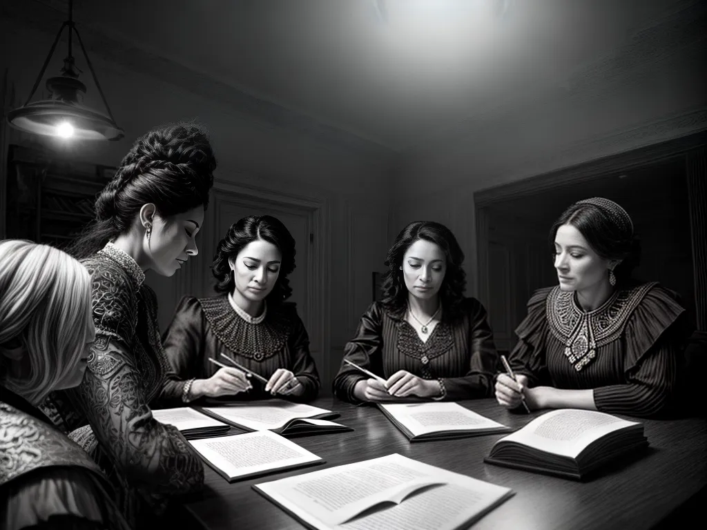 Fotos mulheres escritoras diversas mesa iluminada