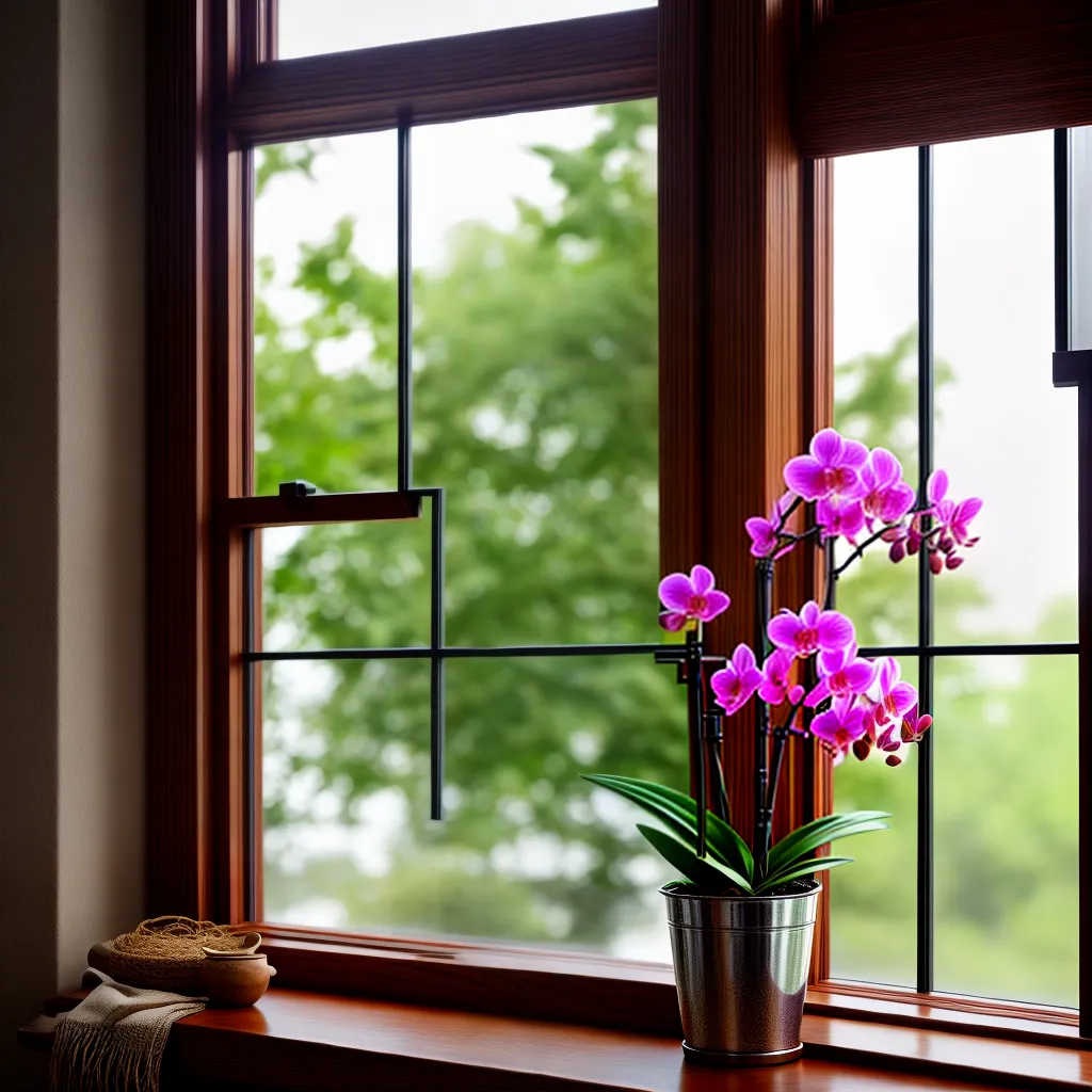 Fotos orquidea roxa janela sol terra regador