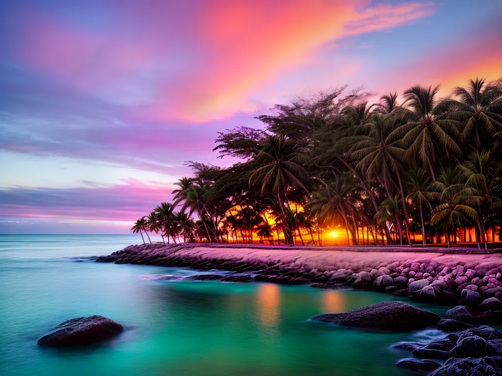 Fotos palm oceano por do sol colorido