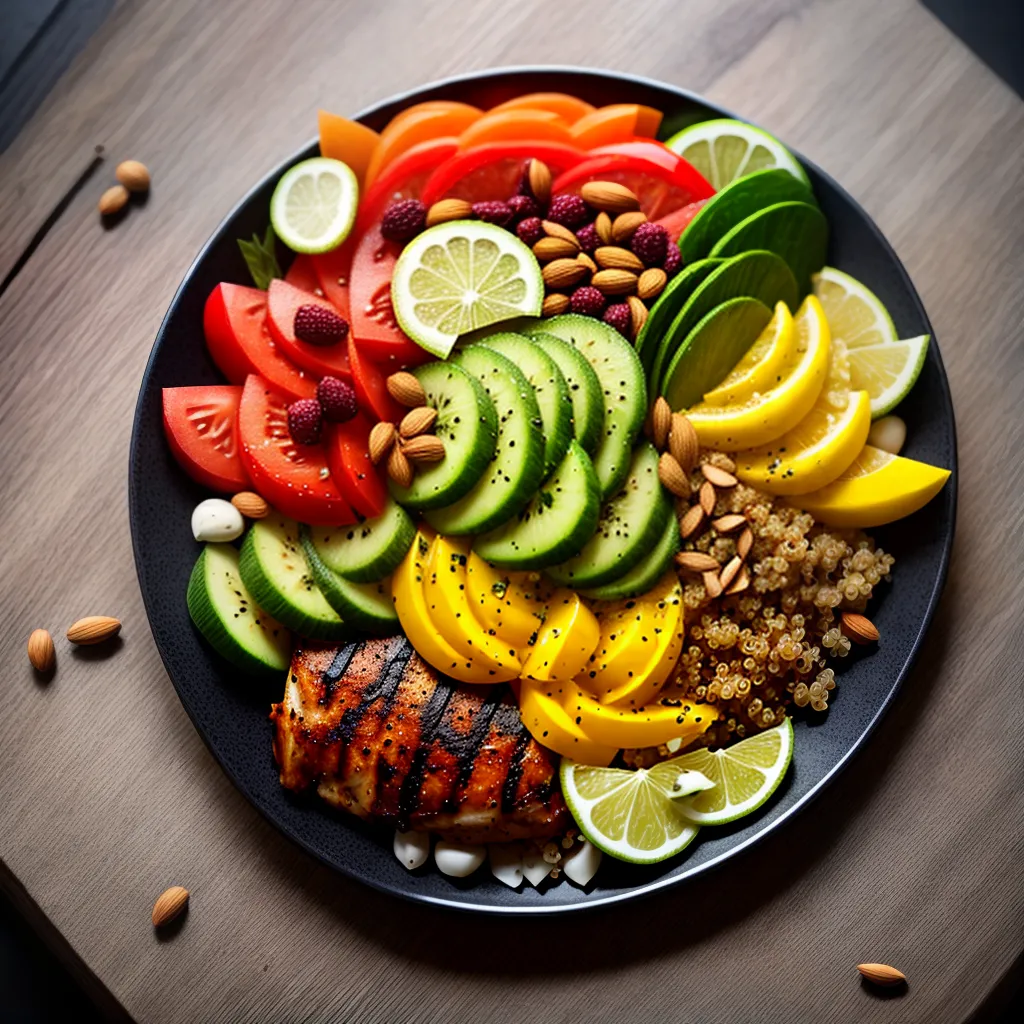 Fotos prato colorido frutas legumes proteina graos 3