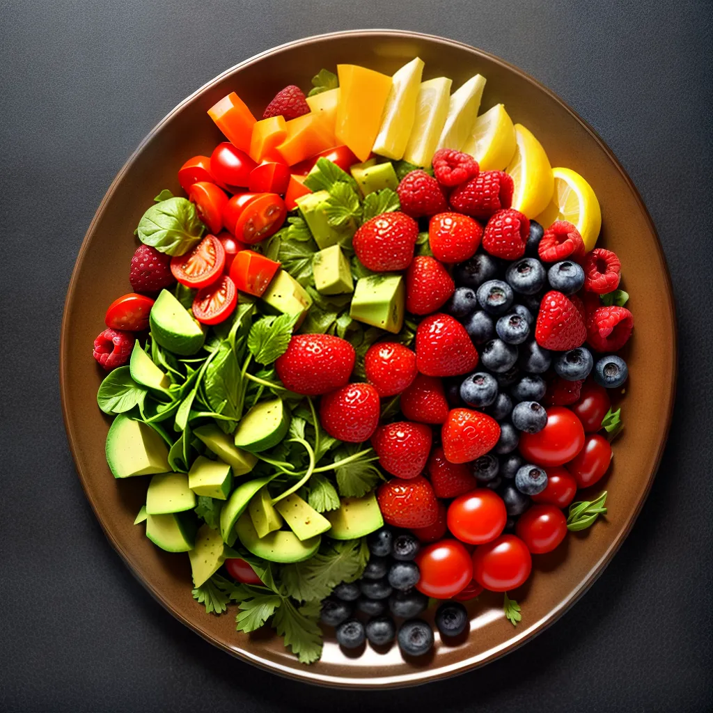 Fotos prato colorido frutas verduras proteina veg