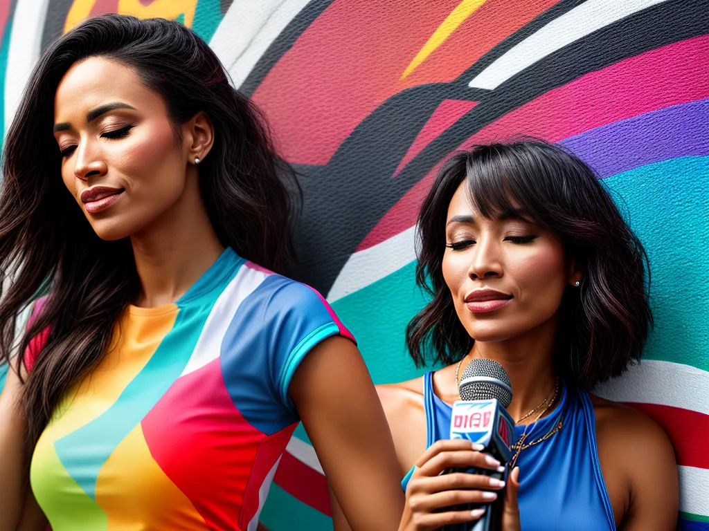 Fotos voz feminina microfone mural colorido