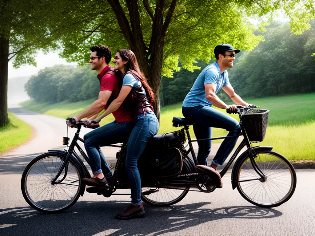 Fotos casal pedalando bicicleta tandem paisagem