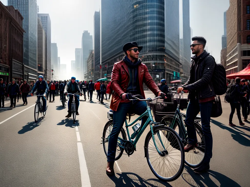 Fotos cidade vibrante ciclistas sol brilhante
