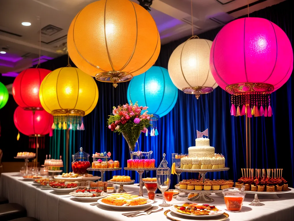Fotos festa colorida lanternas centros baloes