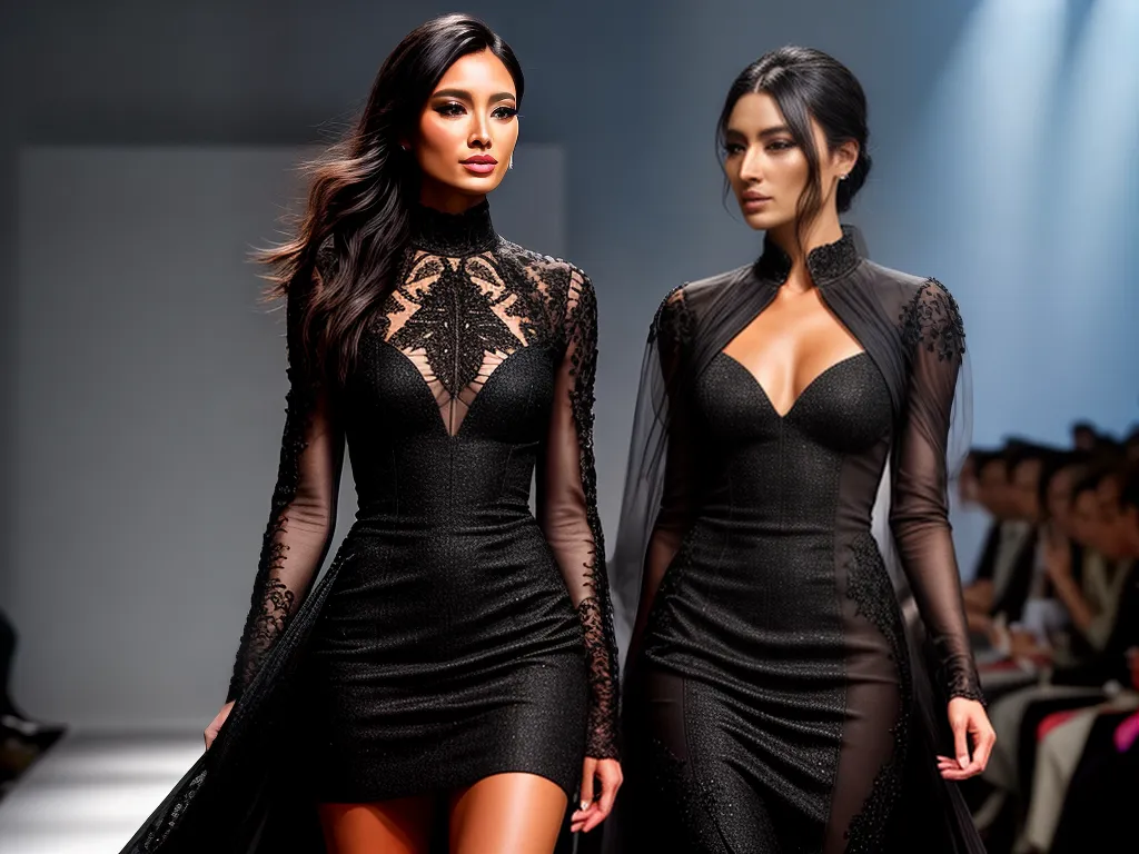 Fotos modelo desfilando vestido preto lace