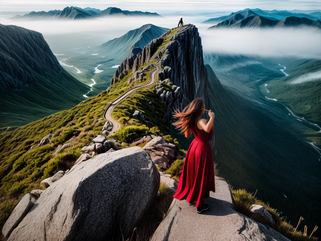 Fotos mulher autoconfianca topo montanha paisagem