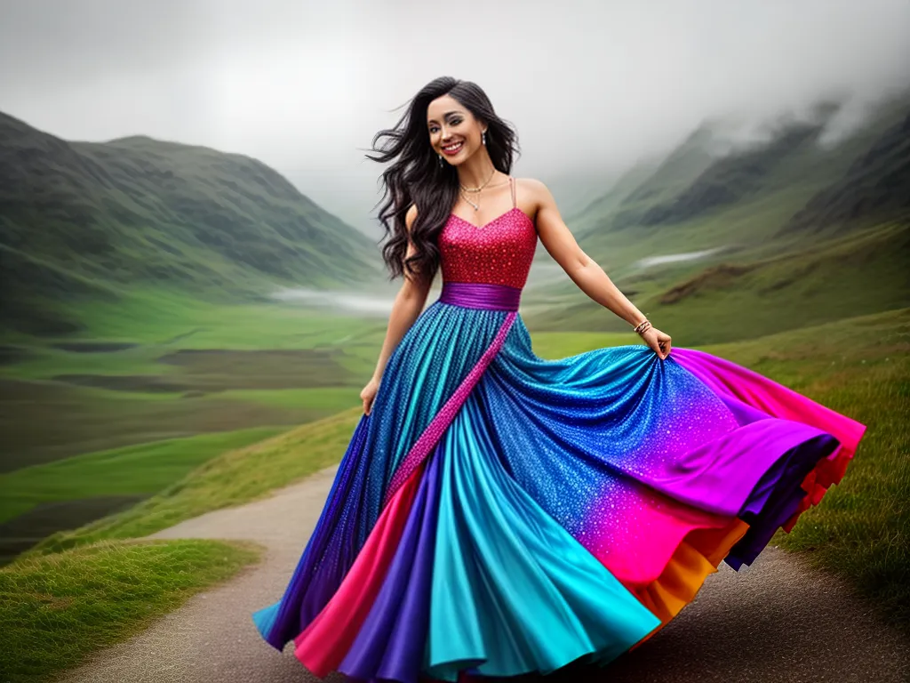 Fotos mulher vestido colorido movimento vitalidade