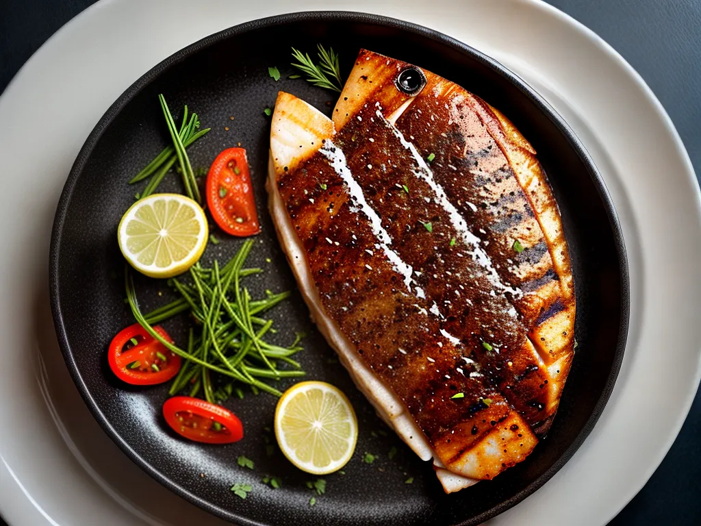 Fotos peixe grelhado crusta dourada legumes