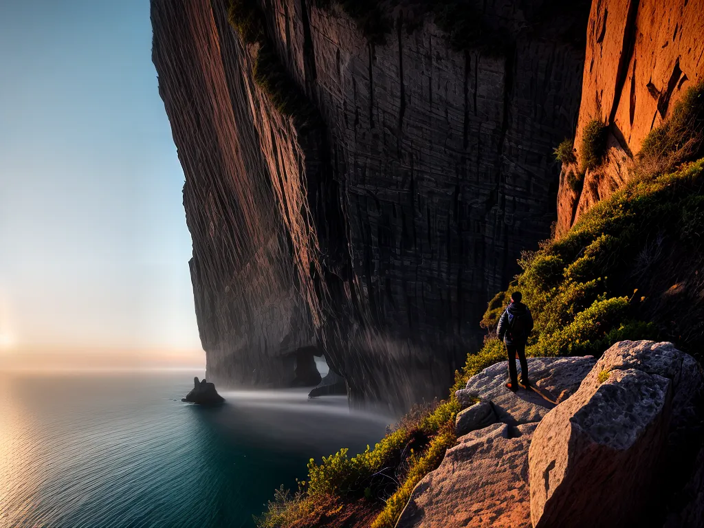 Fotos pessoa cliff oceano por do sol