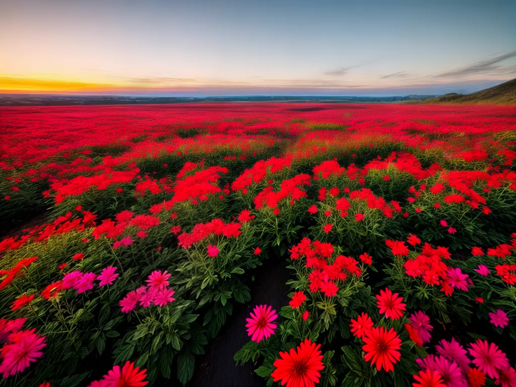 Fotos por do sol campo flores vibrantes