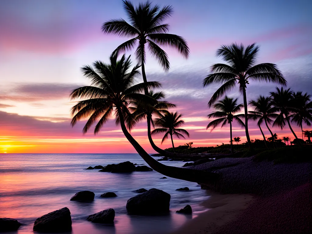 Fotos por do sol praia silhuetas ceu colorido