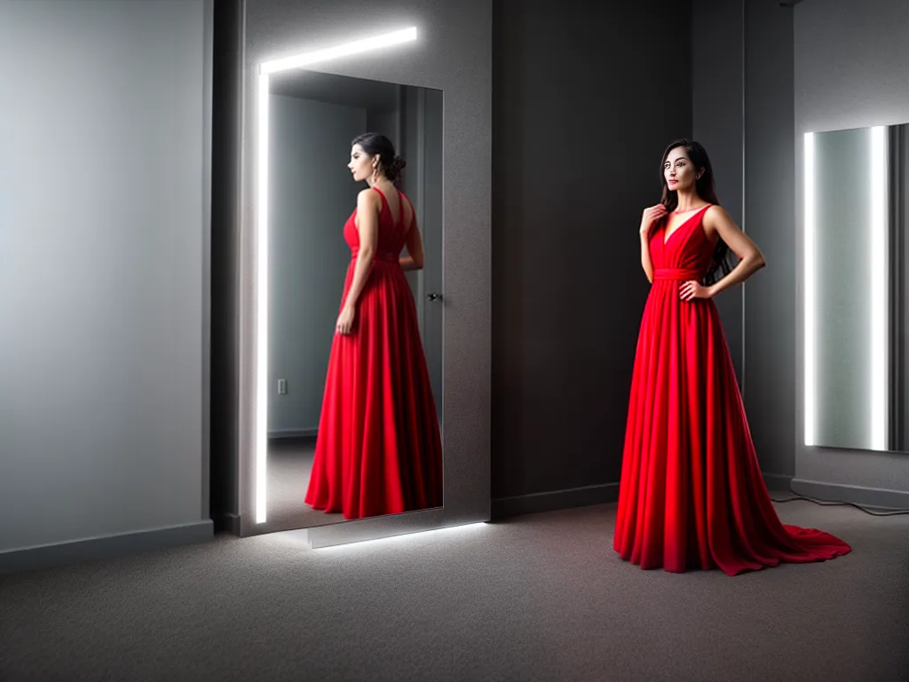 Fotos reflexao mulher vestido vermelho