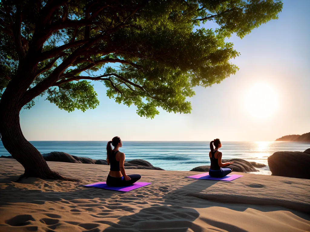 Fotos yoga praia amanhecer meditacao