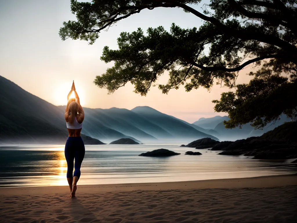 Fotos yoga praia por do sol
